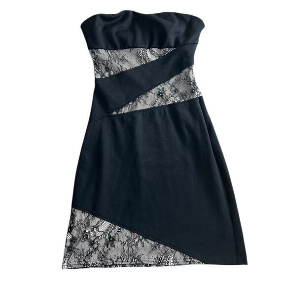 Johnny Martin Black Lace Strapless Dress Sz 3 Mini Fitted Short - Picture 5 of 7